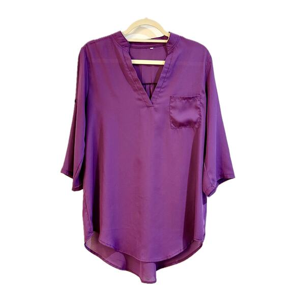 Women's Purple Chiffon Blouse Long Sleeve Tunic Shirt  Size Large 🍇💫💜 - Picture 5 of 9